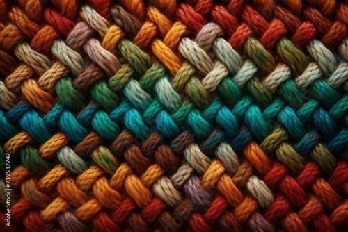 Multicolor knitted wool fabric autumn background in earthy tones with handmade texture