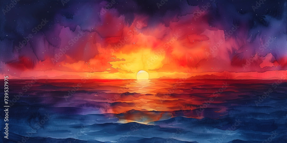 Obraz premium The riot of colors in the sky during sunset, creating unique watercolor paintings on the canvas of