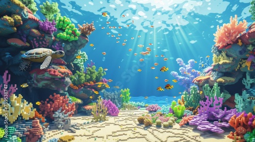 Experience the mesmerizing beauty of an underwater world filled with vibrant marine life and intricate stony coral formations in this captivating video game set in a stunning coral reef © ChaoticMind