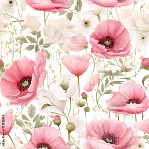 Retro Colorful Watercolor painting  Beautiful wildflowers. Seamless pattern. The background.