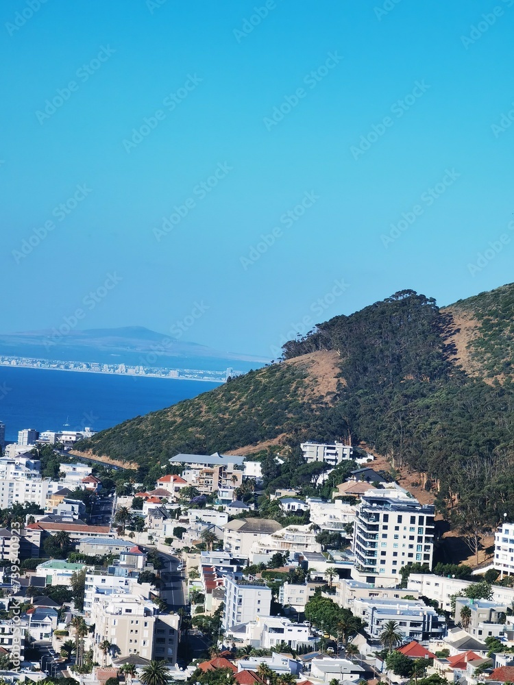 View of ocean over the mountain