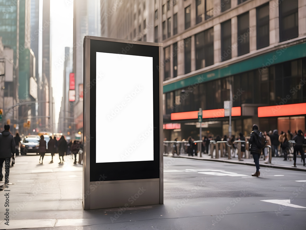 Mockup of a blank display in a mega city like New York, with the street scene, ai-generated, Display advertising, and advertising design.