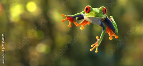 Frog Jumping into Leap Year, February Leap Year Delight.  Seizing the Extra Day's Essence.  Red Eyed Tree Frog.  photo