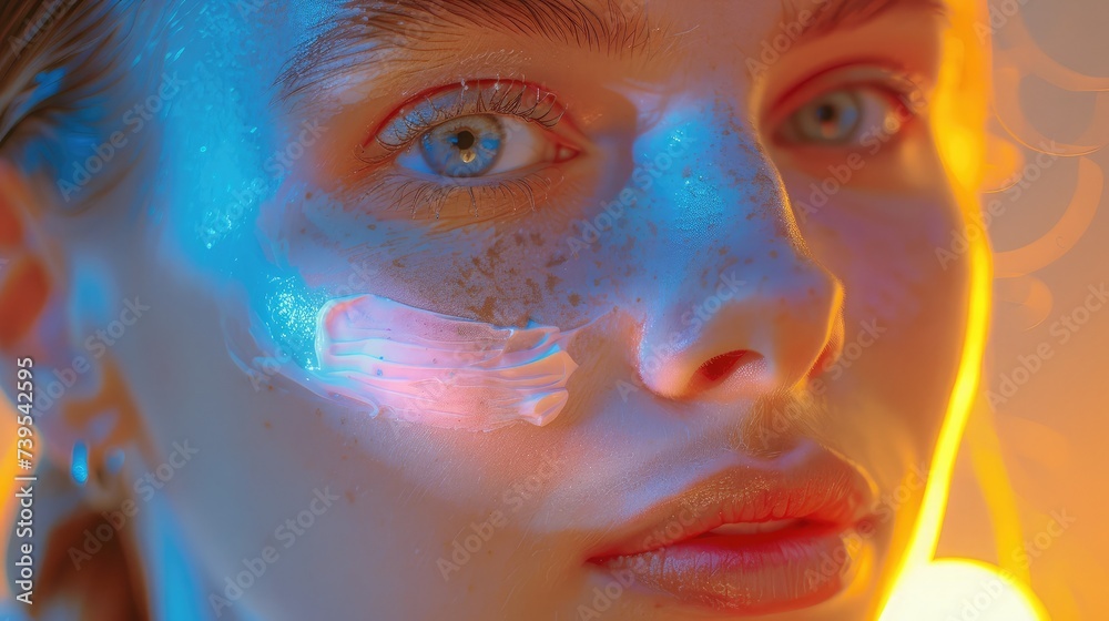 Hydration. Cream smear. Beuaty close up portrait of young woman with a healthy glowing skin is applying a skincare product. Hydration. Cream smear. Beuaty close up portrait of young woman with a healthy glowing skin is applying a skincare product.