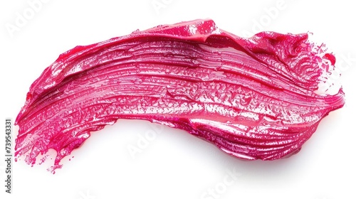 Pink lip gloss texture isolated on white background. Smudged cosmetic product smear. Makup swatch product sample photo