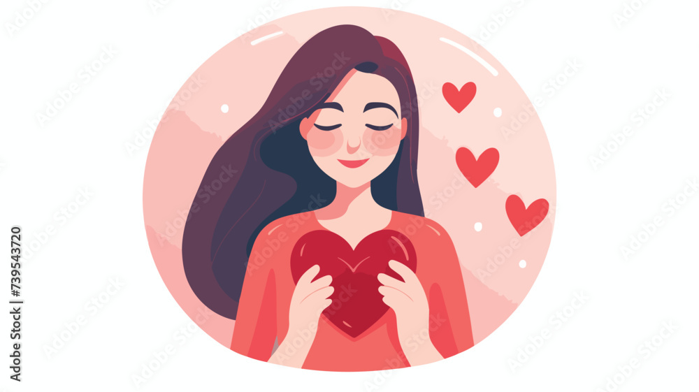 Woman with hand on kind heart feeling self love v