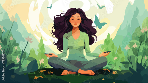 Woman meditating. Self care self love harmony. il