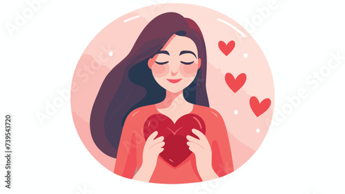 Woman with hand on kind heart feeling self love v