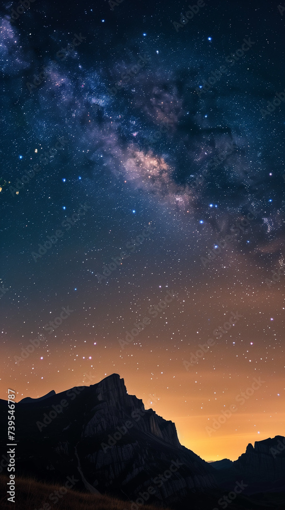 Naklejka premium Celestial Marvels: Capturing Italy's Mountains Under a Starlit Sky