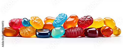 Jelly candies in various colors on white background. © Alena