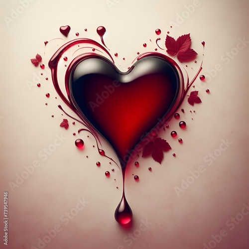 An image of a red wine shaped heart drop with copy space. photo