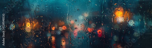 bokeh car lights in heavy rain seen from the window in the city photo