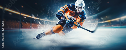 ice hockey player ready to goal. copy space for text.