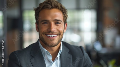 Successful Businessman Smiling in Modern Office Generative AI