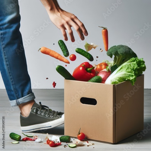 Vegetables discarded in a cardboard box. photo