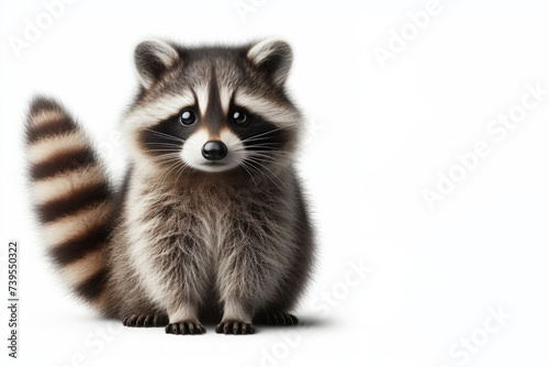 Cute raccoon on white background. Space for text.