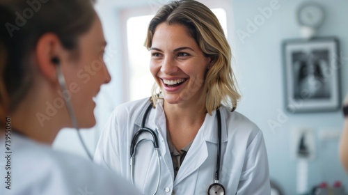 Compassionate Female Doctor Communicating with Patient in Healthcare Setting Generative AI photo