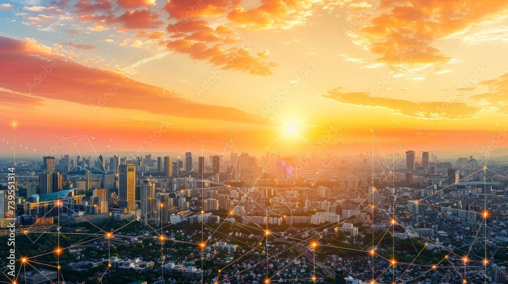 Fototapeta premium city scape and network connection concept