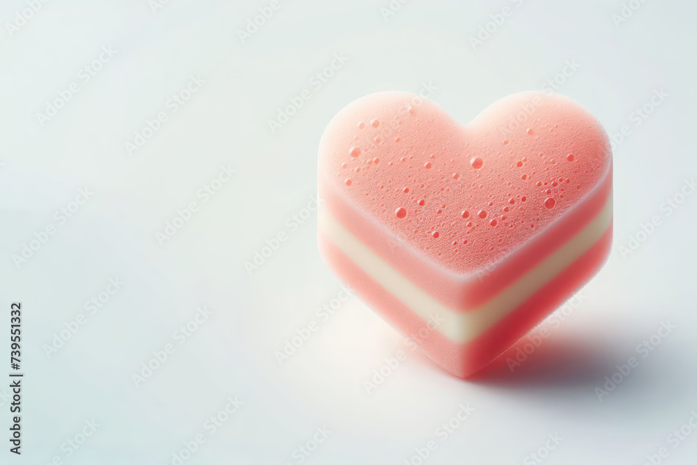 A heart-shaped soap sponge. Space for text.