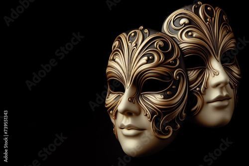 Carnival masks on a black background. Place for text.