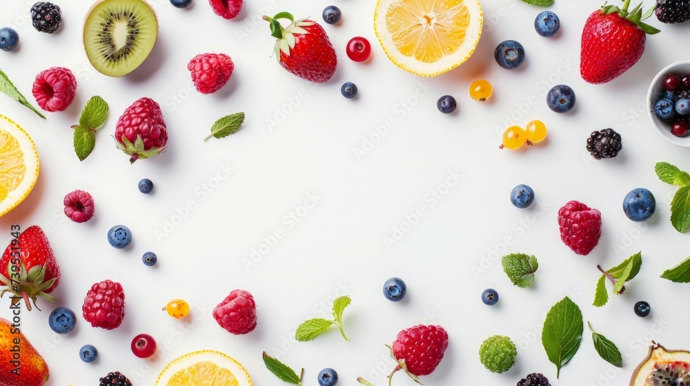 Fresh fruits and berries isolated on white Fresh fruits and berries isolated on white