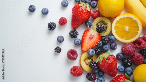 Fresh fruits and berries isolated on white