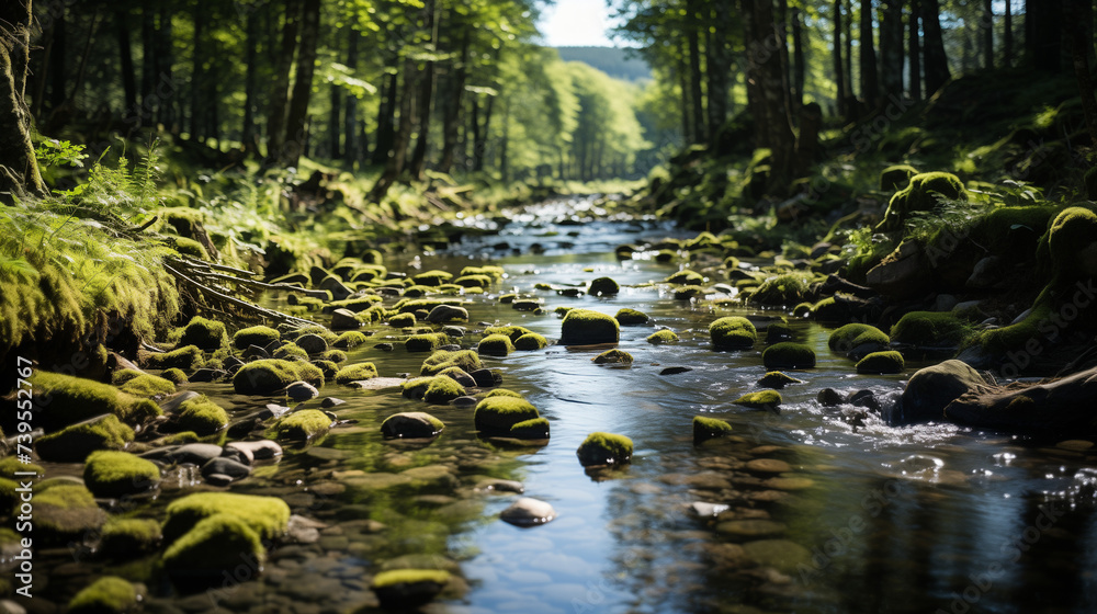 Dans une forêt silencieuse, un ruisseau chante. Les arbres veillent, la nature respire. Équilibre fragile à protéger. Dans une forêt silencieuse, un ruisseau chante. Les arbres veillent, la nature respire. Équilibre fragile à protéger.