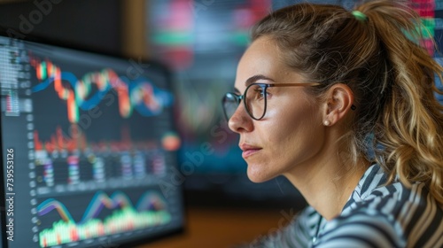 Businesswoman Analyzing Financial Chart on Digital Device Generative AI