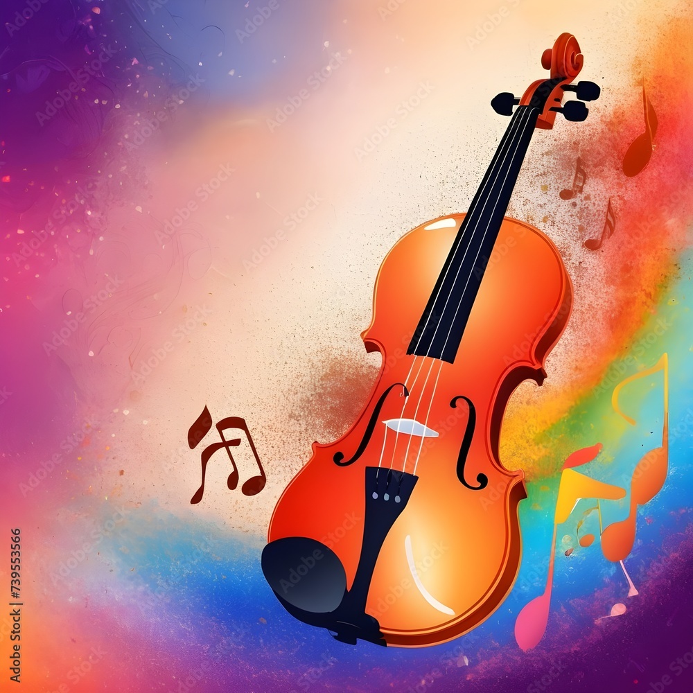 World music day banner with violin on abstract colorful dust background. Music day event and musical instruments colorful design.