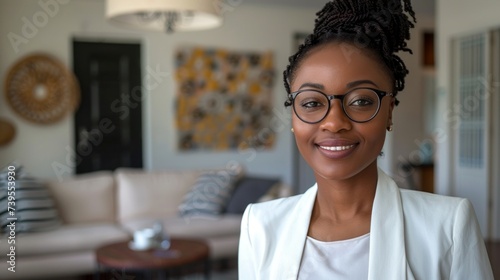 A Prosperous African Businesswoman in a Vibrant Living Room Generative AI