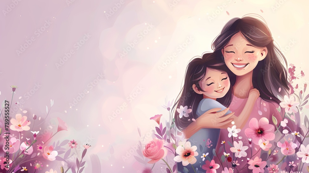 Happy Mother's Day Embrace with Flower Bouquet


