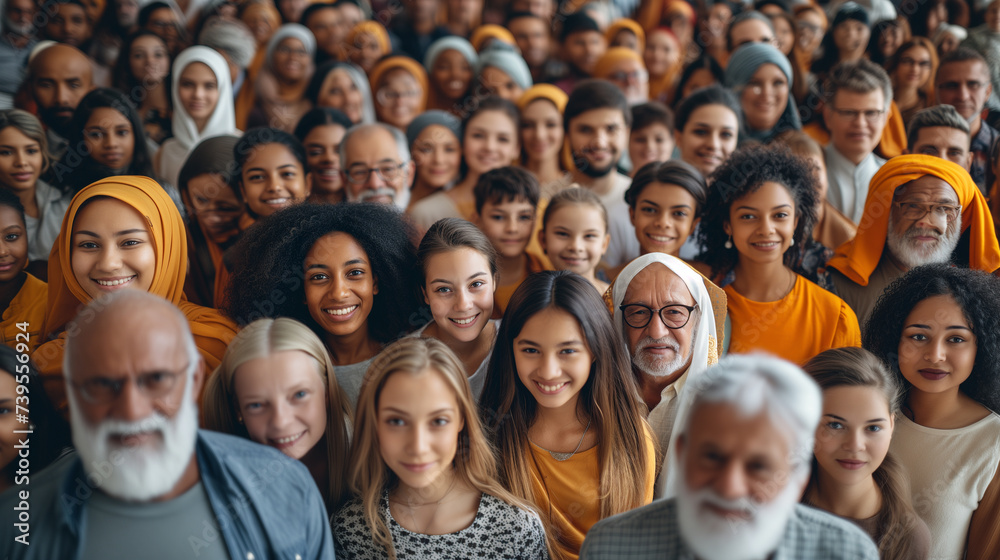 Very large group of multi-ethnic and diverse group of people gathered together. Very large group of multi-ethnic and diverse group of people gathered together.