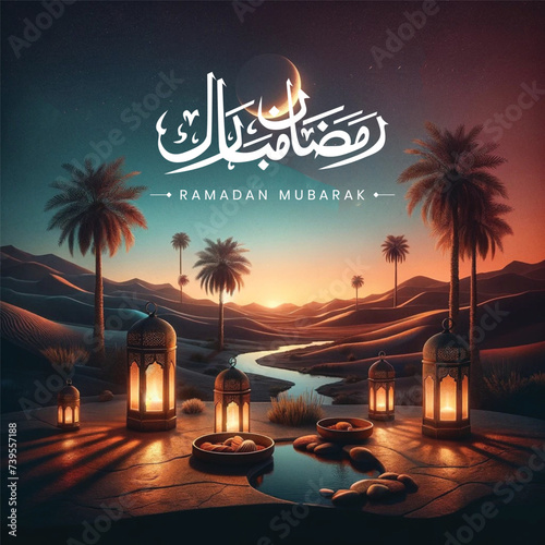 Free luxury vector realistic greeting ramadan kareem mubarak arabic ramazan banner post calligraphy design image