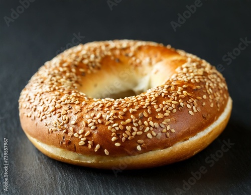 tasty delicious bagel on solid black background idea for breakfast american style