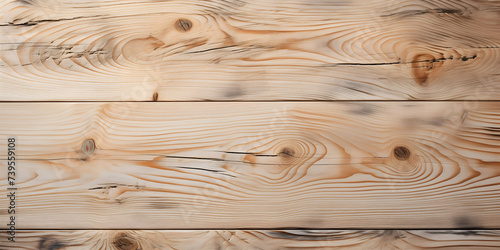 Natural light pine wood planks background. Wooden texture with visible grain and knots. Classic carpentry and interior design concept with space for text. photo