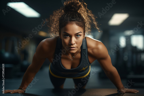 Workout Resolve: Athletic Woman in Push-up Stance