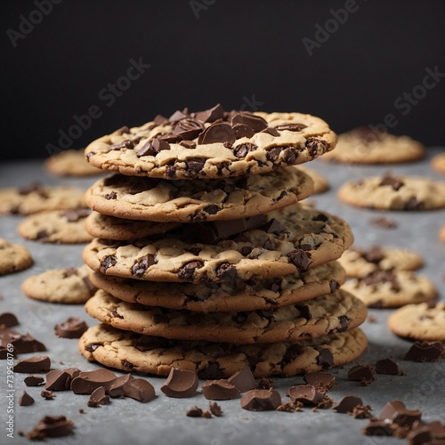 Chocolate cookies with chocolate chips. AI Generated.