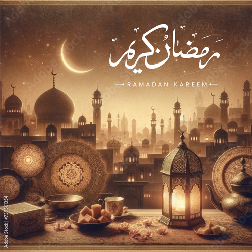 Free luxury vector realistic greeting ramadan kareem mubarak arabic ramazan banner post calligraphy design image