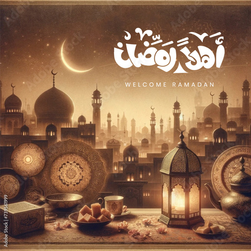 Free luxury vector realistic greeting ramadan kareem mubarak arabic ramazan banner post calligraphy design image