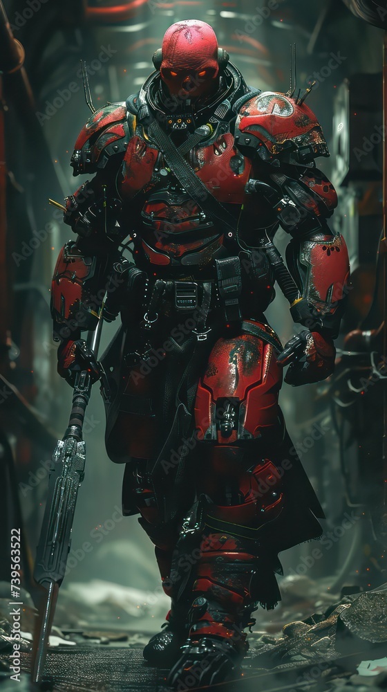 Fototapeta premium red skinned ogre cyborgs inside a futra lair red colors high resolution ultra detailed hyper realistic