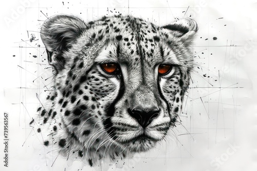 simplified pencil sketch of a cheeta neutral white background
