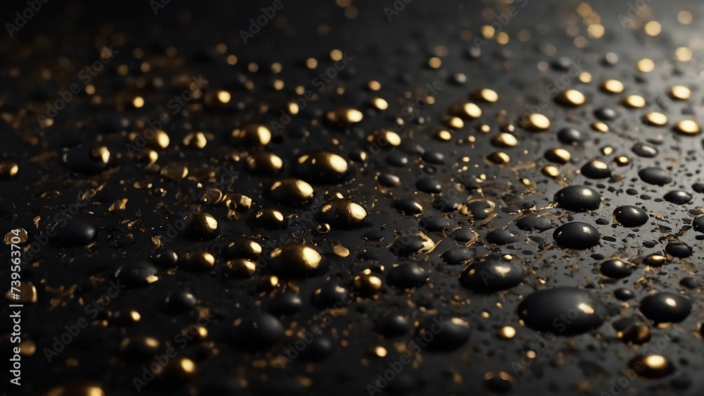Black surface with gold dots. Suitable for abstract backgrounds or luxury designs. Generative Ai