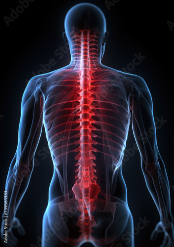 Human spinal pain from back view