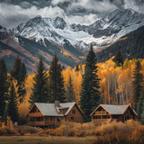 Autumn Mountain Retreat with Cozy Cabins Surrounded by Golden Trees