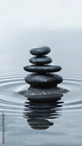 Zen Stones in Serene Water  Calming Nature Scenes for Mindfulness  Wellness and Relaxation  