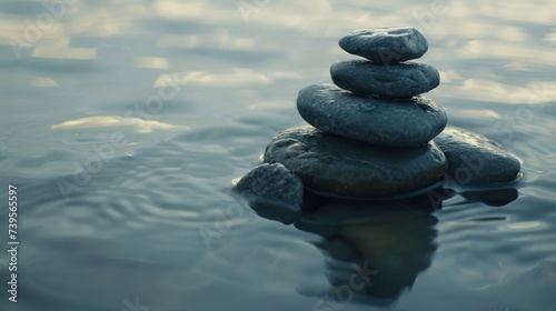 Obraz na płótnie Zen Stones in Serene Water: Calming Nature Scenes for Mindfulness, Wellness and Relaxation
w salonie
