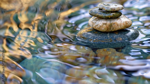 Zen Stones in Serene Water: Calming Nature Scenes for Mindfulness, Wellness and Relaxation

