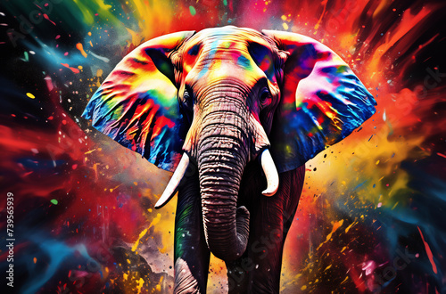 Kaleidoscopic Elephant in a Color Explosion