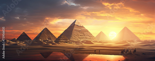 Great panorama of pyramids in egypt. copy space for text.