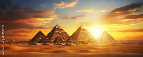 Great panorama of pyramids in egypt. copy space for text.